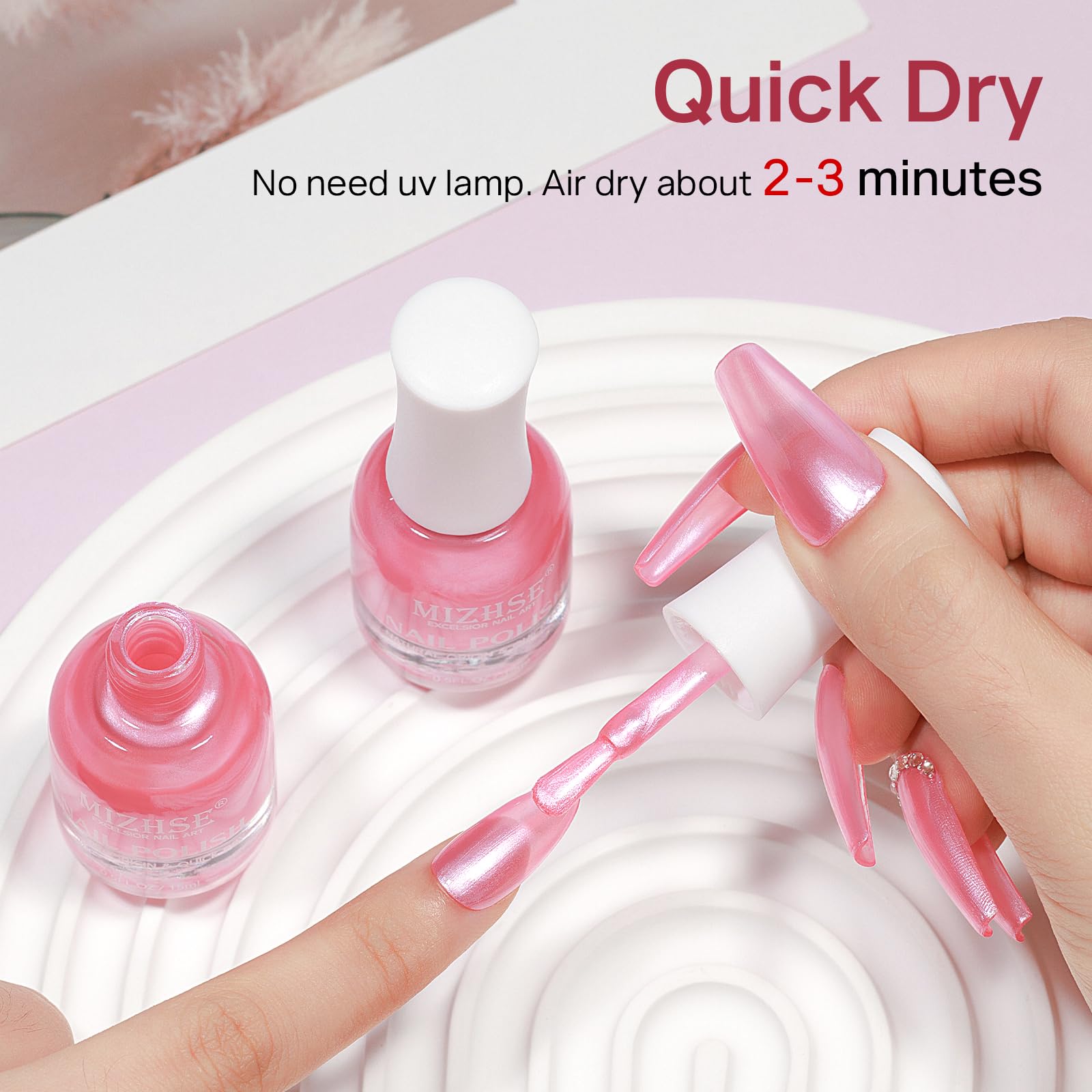 Application tips for MIZHSE Pearlescent Rose Pink Nail Polish ensure clean, lasting results.