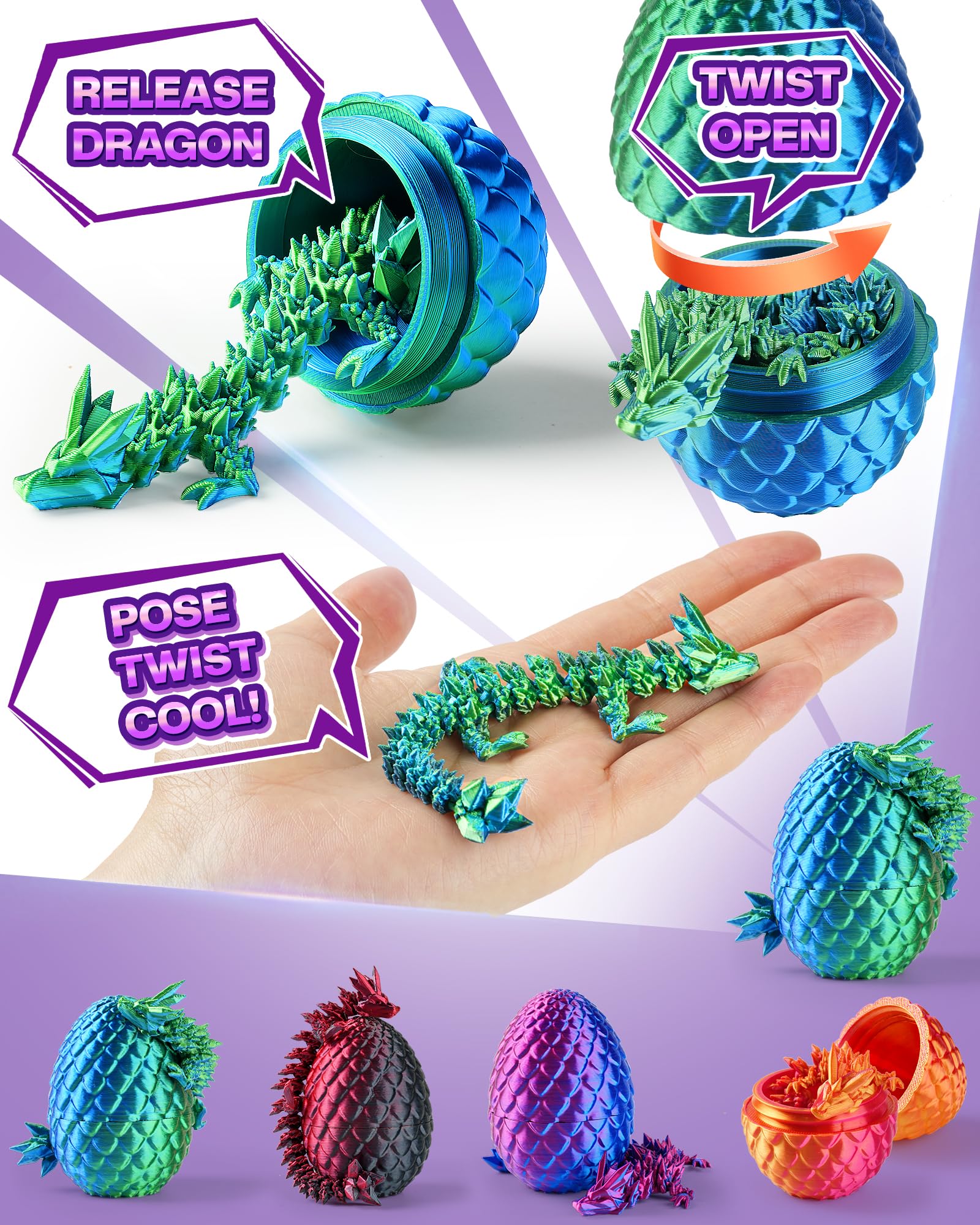MIZTL detailed 3D-printed eggs closeup showing vivid textures and color