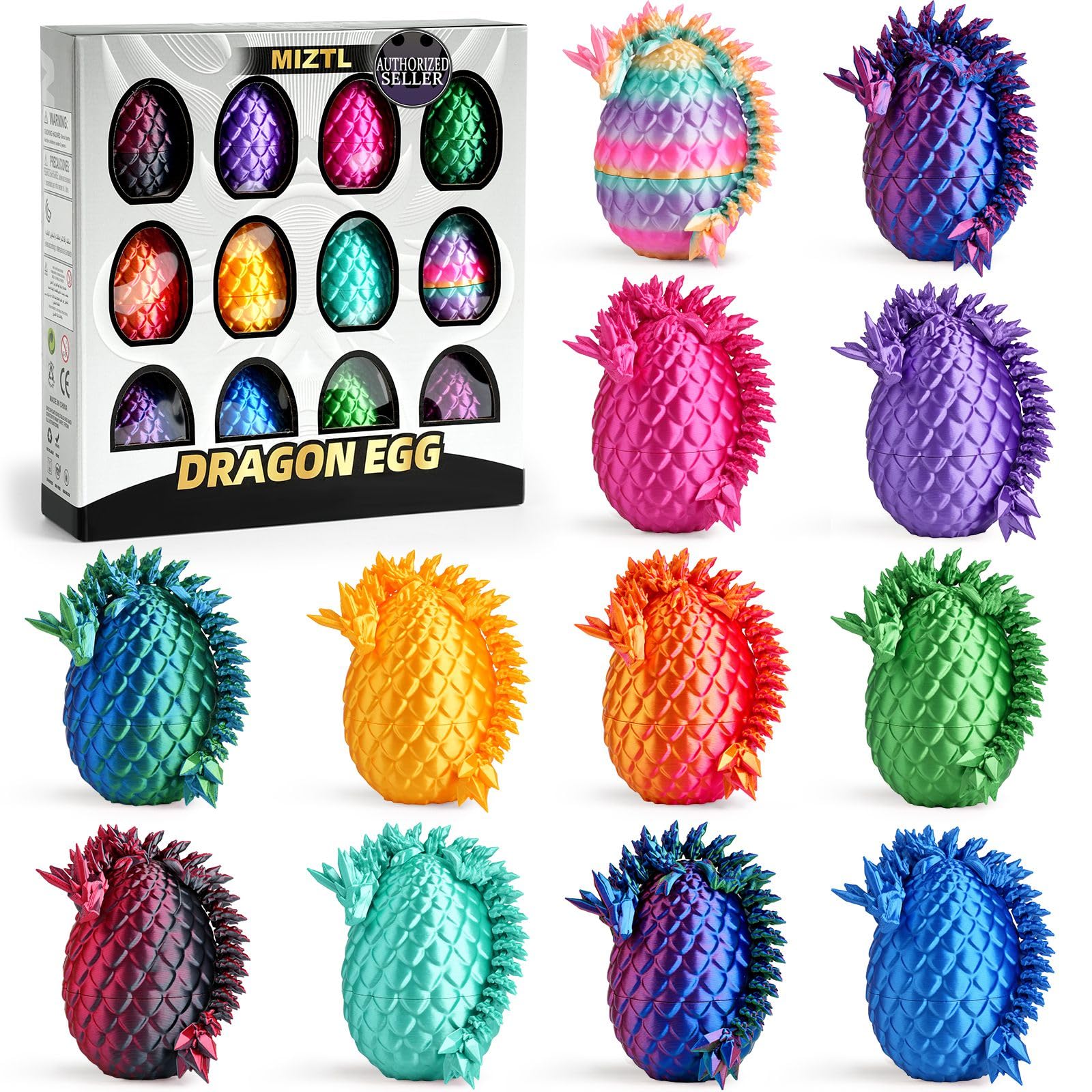 MIZTL dragon eggs 12-pack in vibrant colors for Easter baskets and imaginative play
