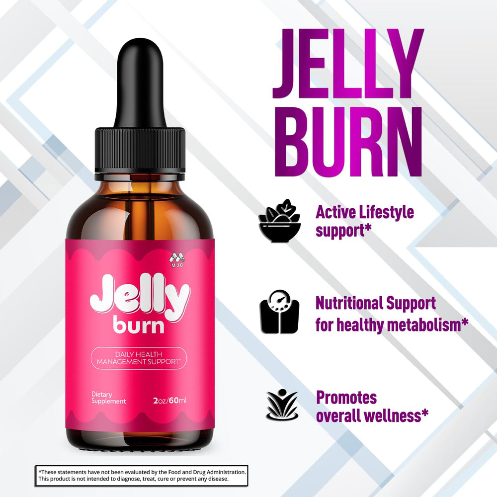 Close-up of MJO Jelly Burn Drops label highlighting natural ingredients.