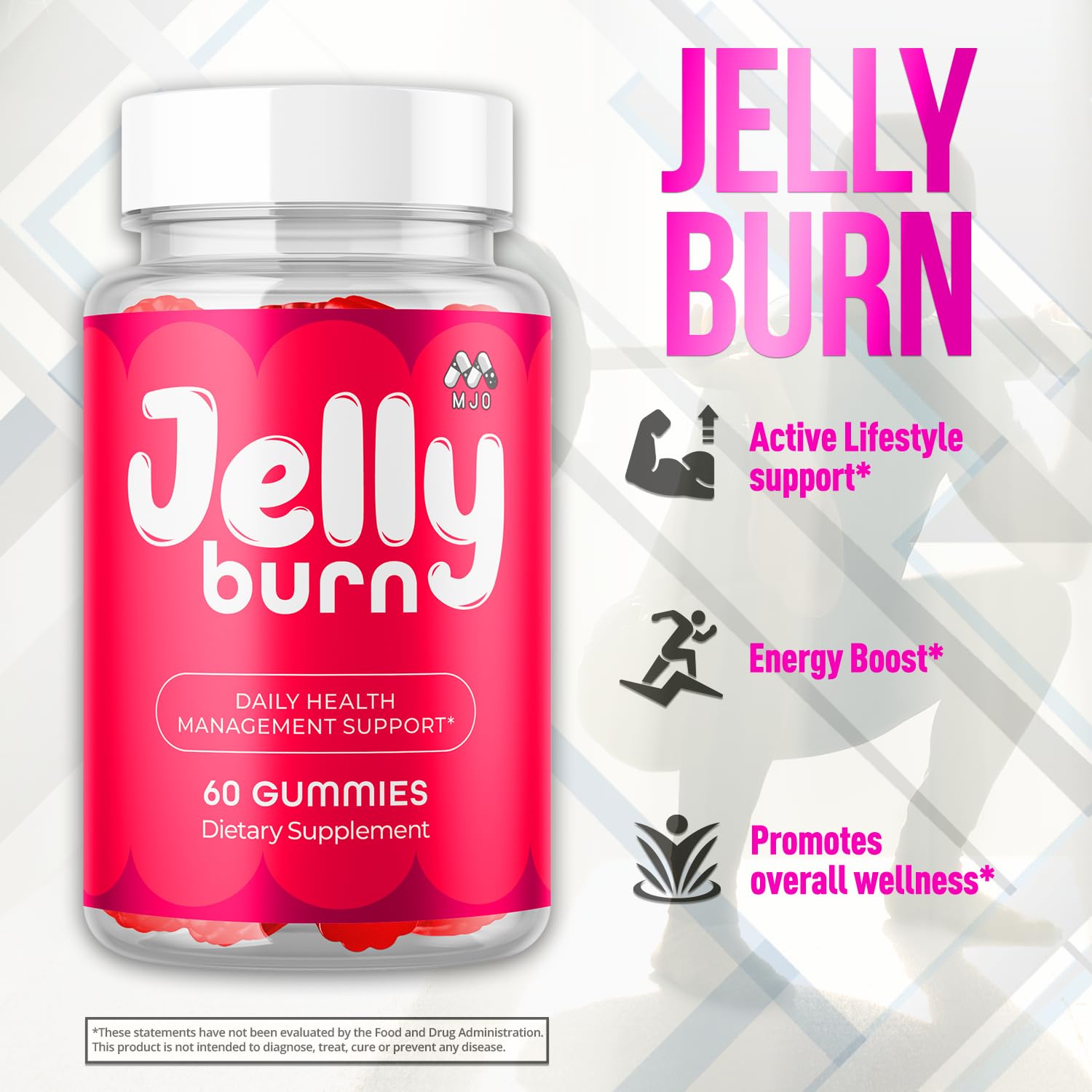 MJO Jelly Burn Gummies closeup reveals fruity texture and natural ingredients.