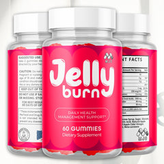 MJO Jelly Burn Gummies label detail highlights the max strength blend of natural vitamins.