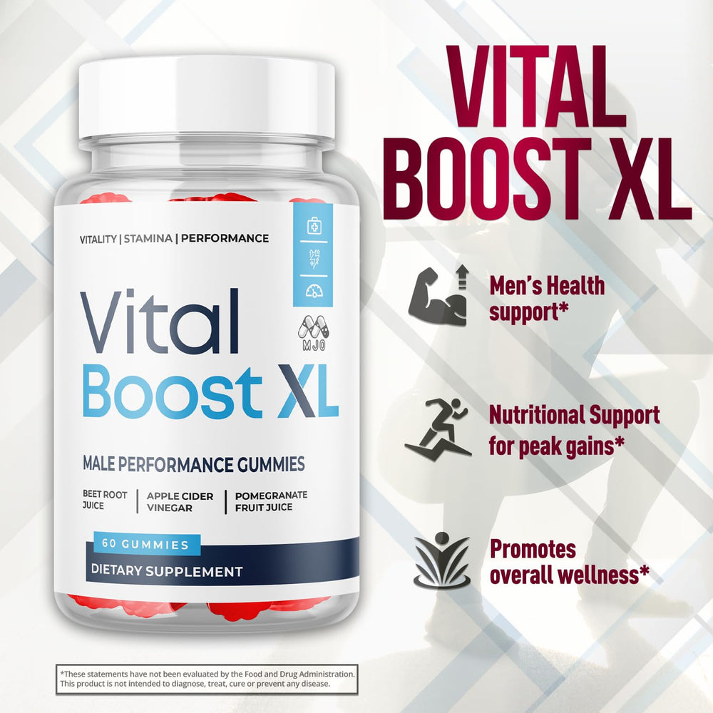 MJO Vital Boost XL Gummies bottle with glass illustrating everyday wellness routine