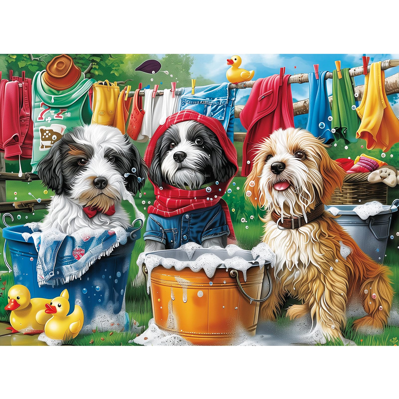 mjyphdm puppies doing laundry puzzle scene, ideal for family game night