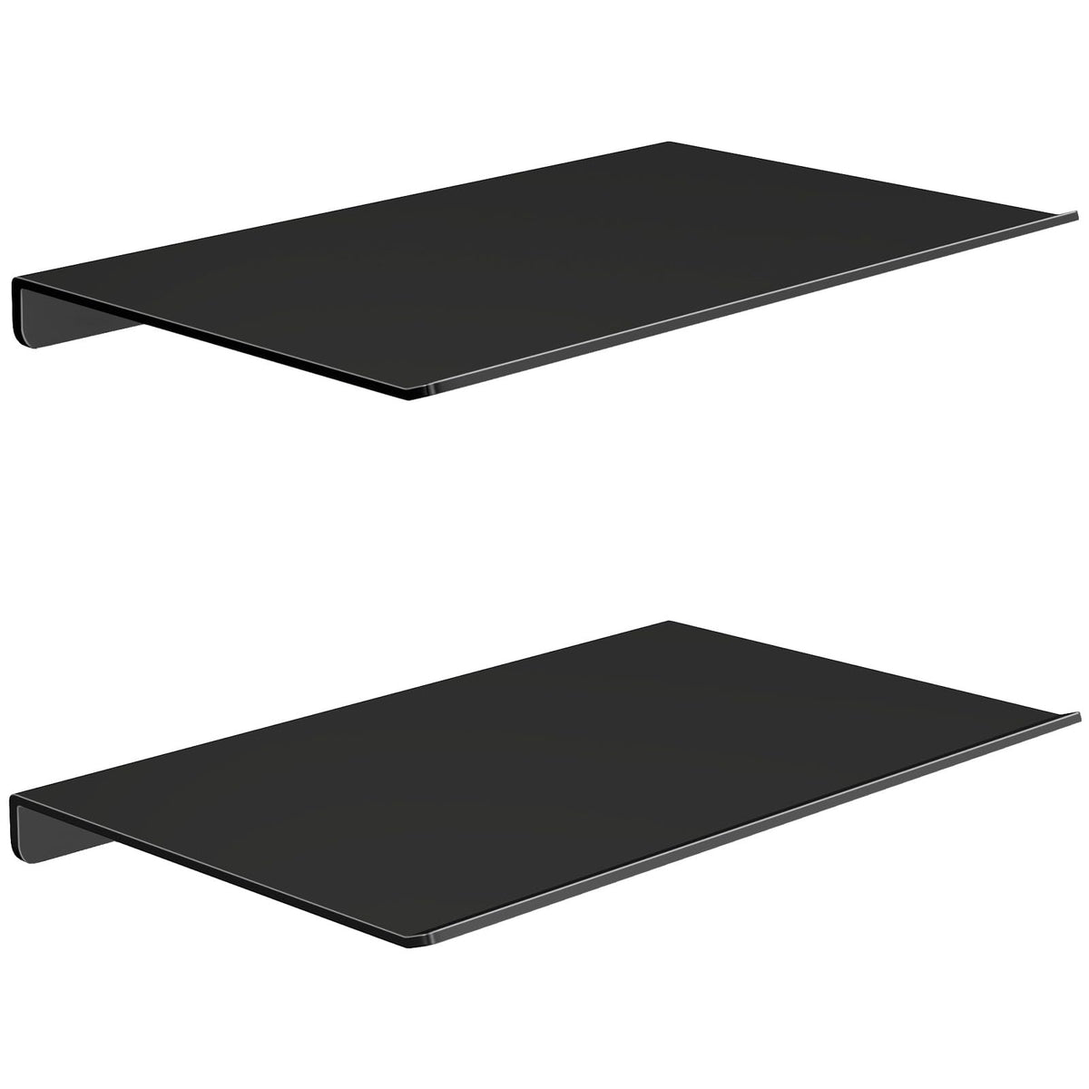 MKO 8 inch floating shelves in matte black mounted on wall for compact display and storage