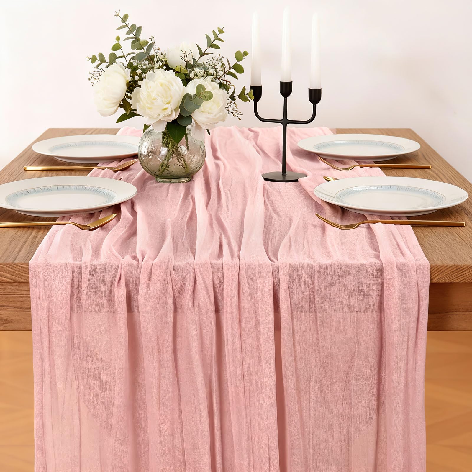 Mkobon cheesecloth table runner crinkle fabric texture enhances rustic charm