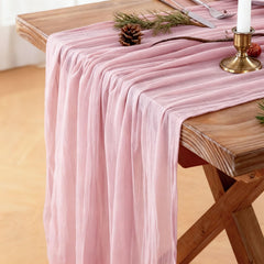 Mkobon dusty pink cheesecloth table runner shows elegant length on 10 ft tables
