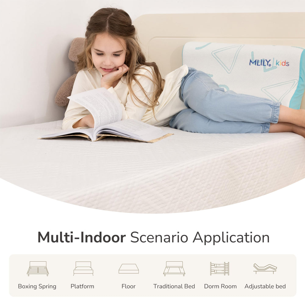 MLILY kid-friendly setup shown on a simple single bed or daybed.