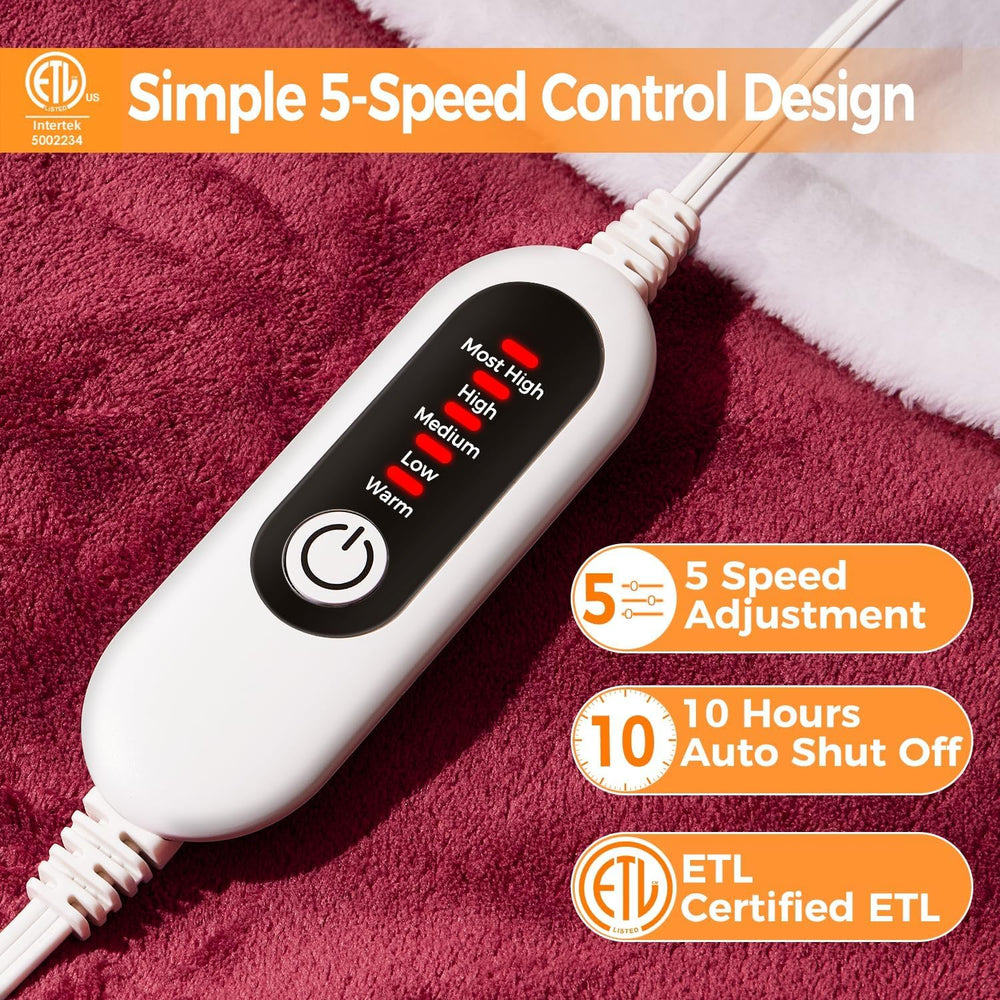 Mlivrom ETL-certified heating blanket with safety features for peace of mind.
