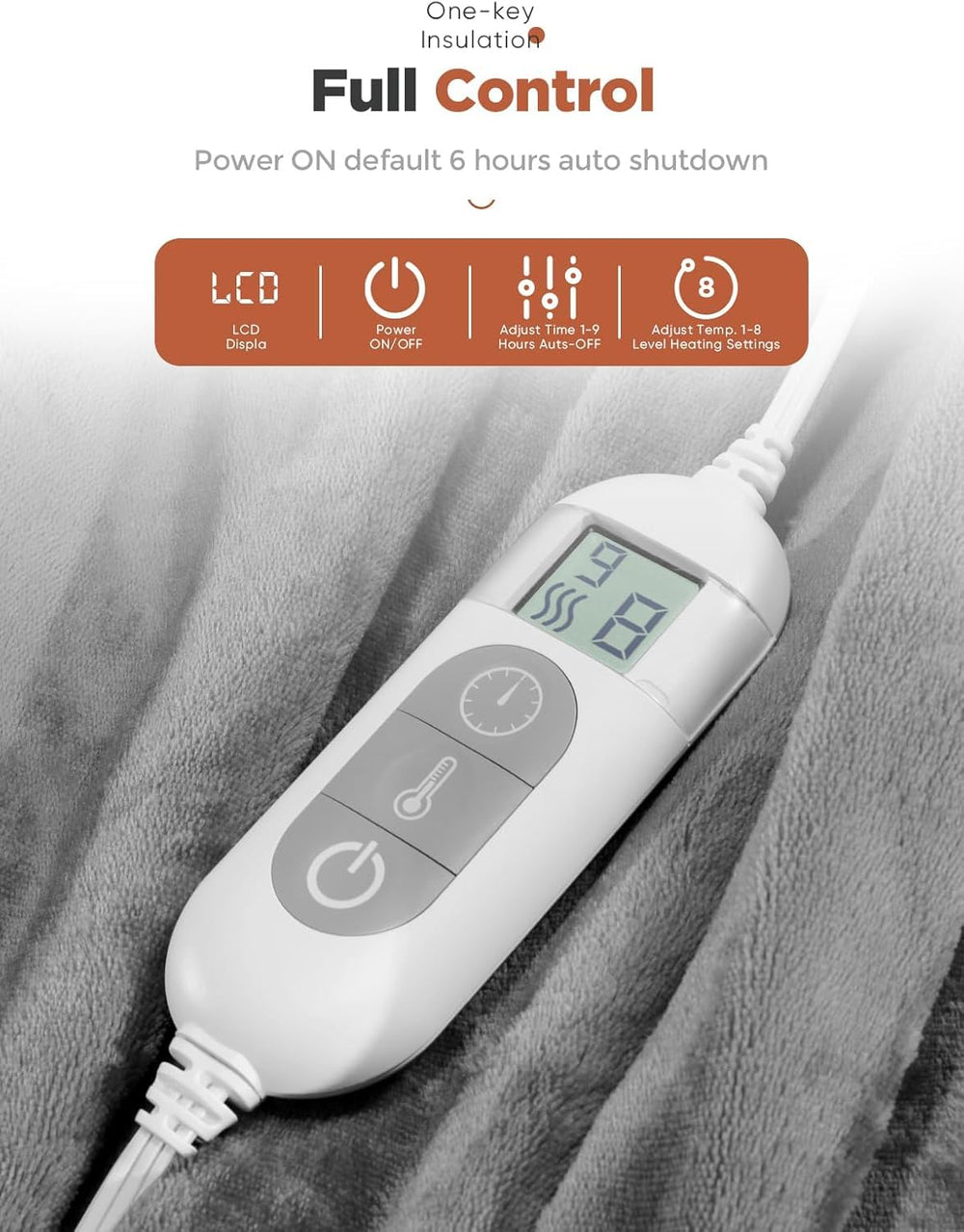 Mlivrom heated throw blanket control panel shows precise heat settings