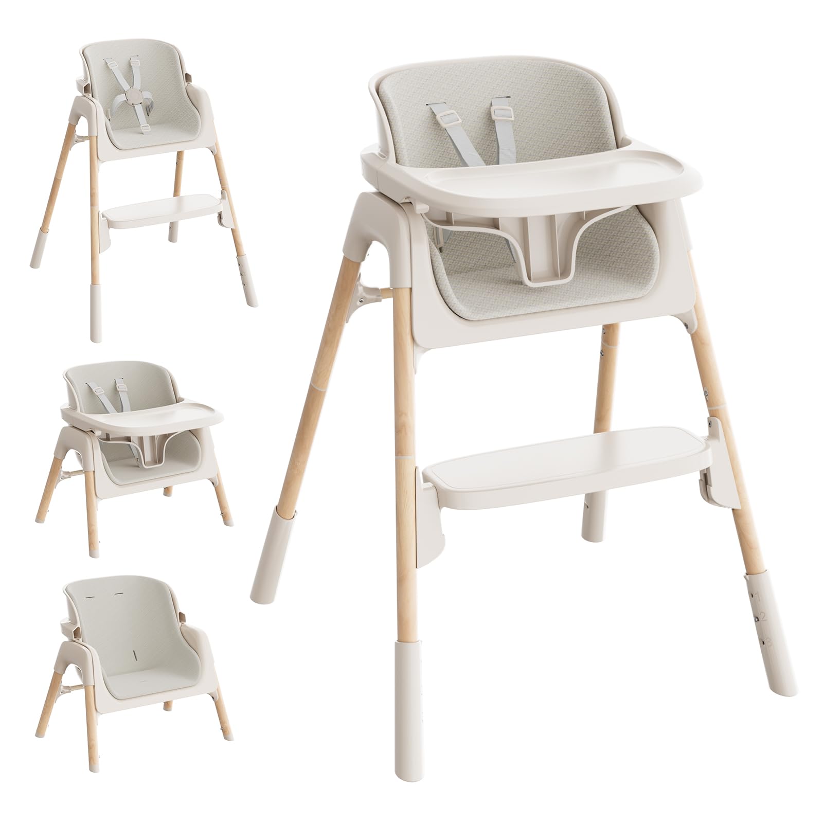 Mloong High Chair beige seat for comfortable baby meals