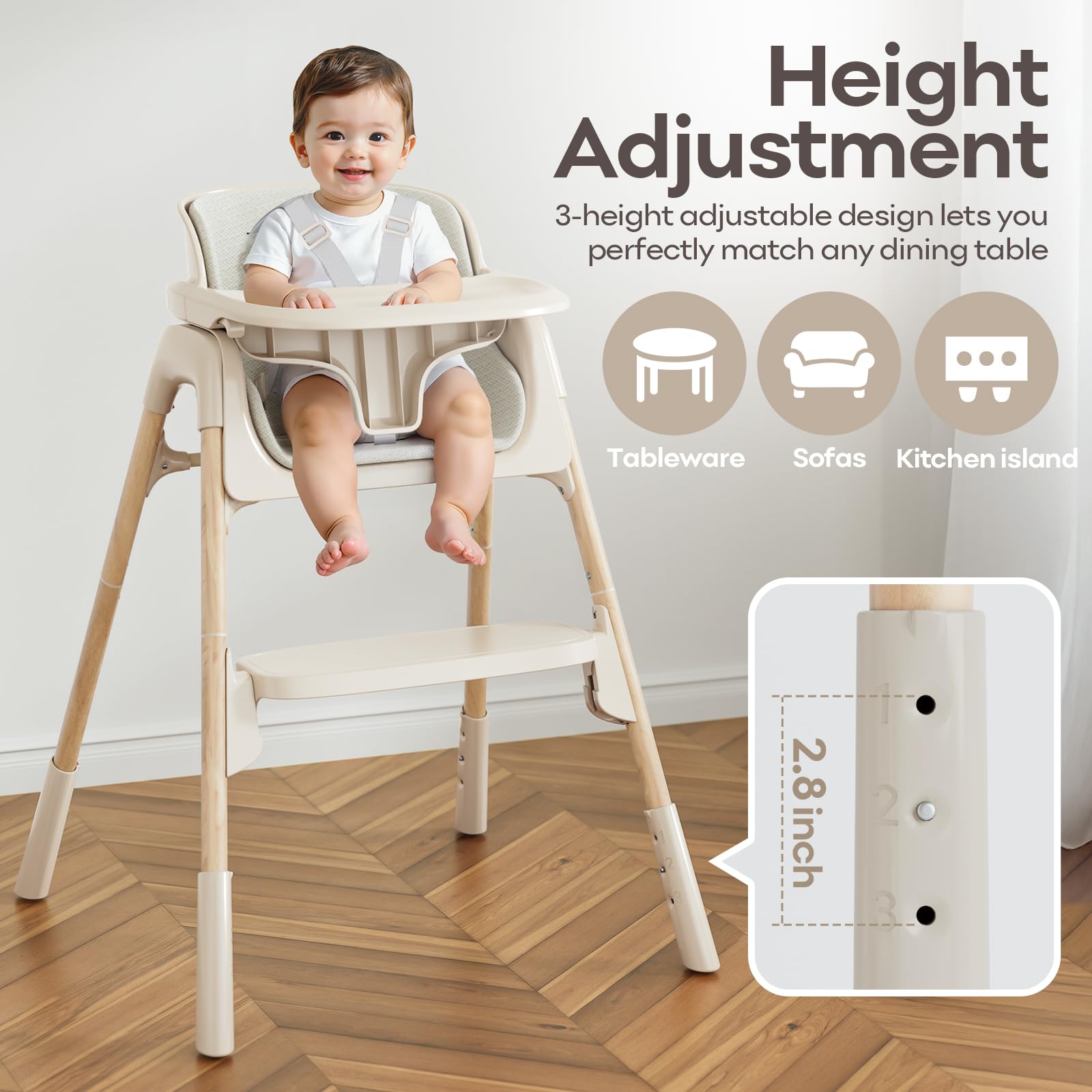 Mloong High Chair removable tray for easy cleanup
