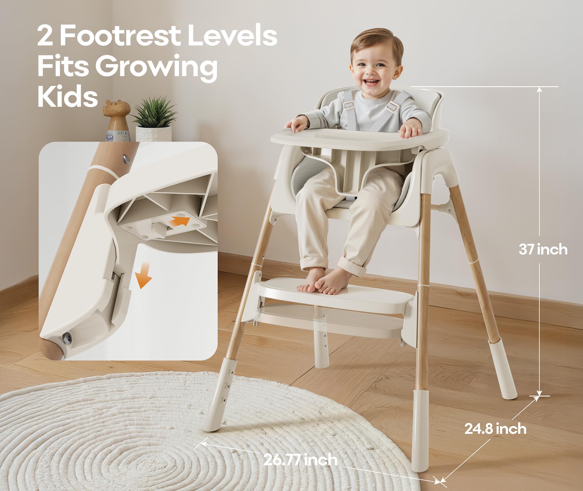 Mloong High Chair stainless steel legs for easy washing