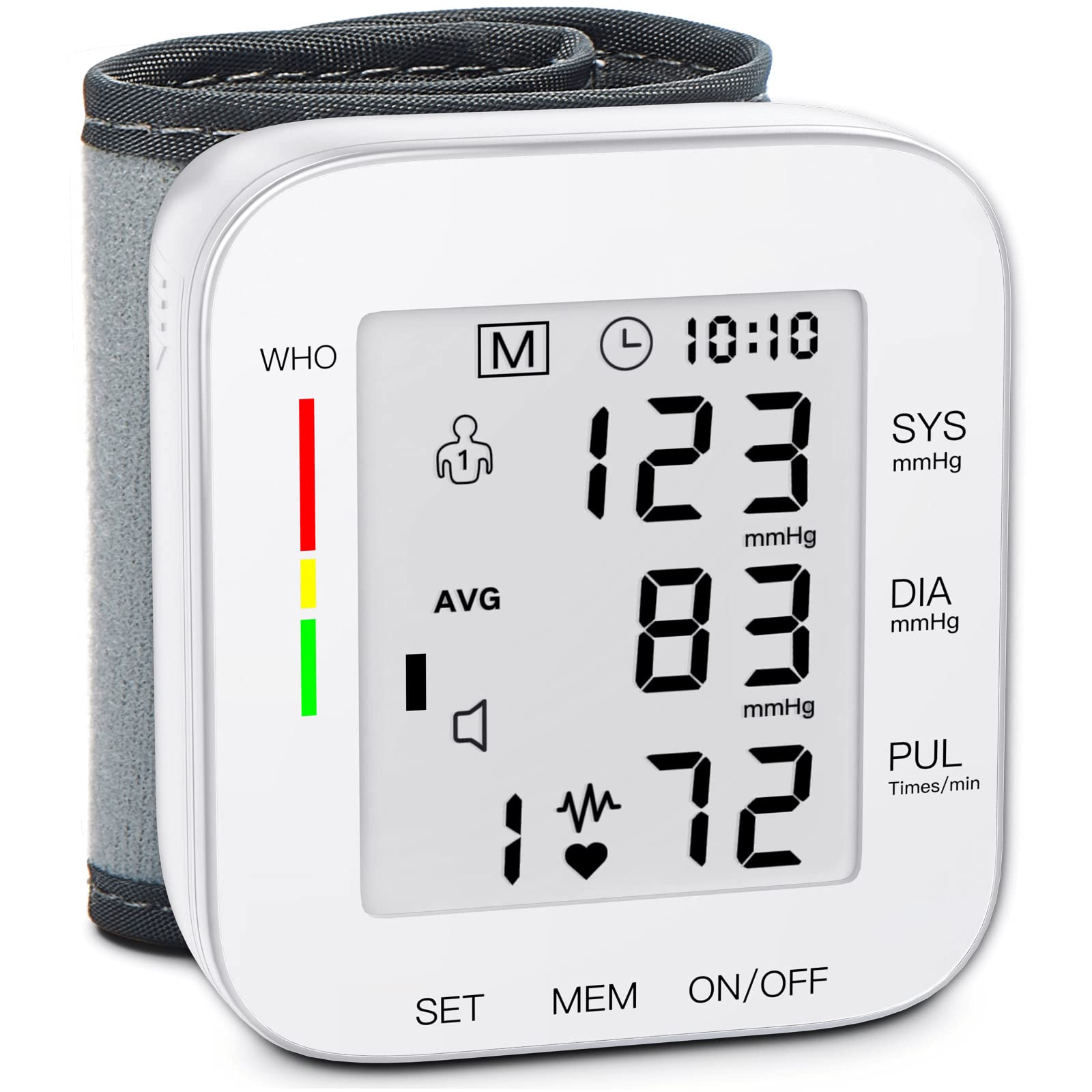 MMIZOO wrist blood pressure monitor with large LCD display for easy home readings.
