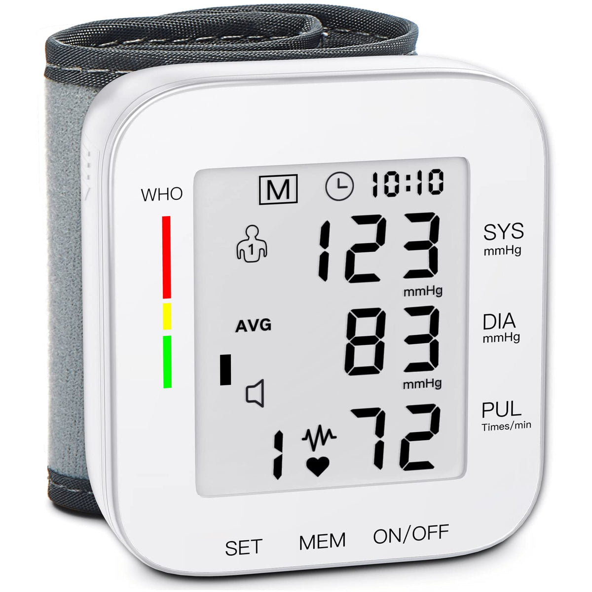 MMIZOO wrist blood pressure monitor with large LCD display for easy home readings.