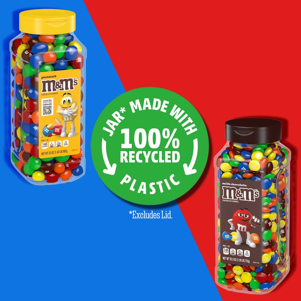 M&M'S Peanut Milk Chocolate candy in a resealable jar for sharing at parties