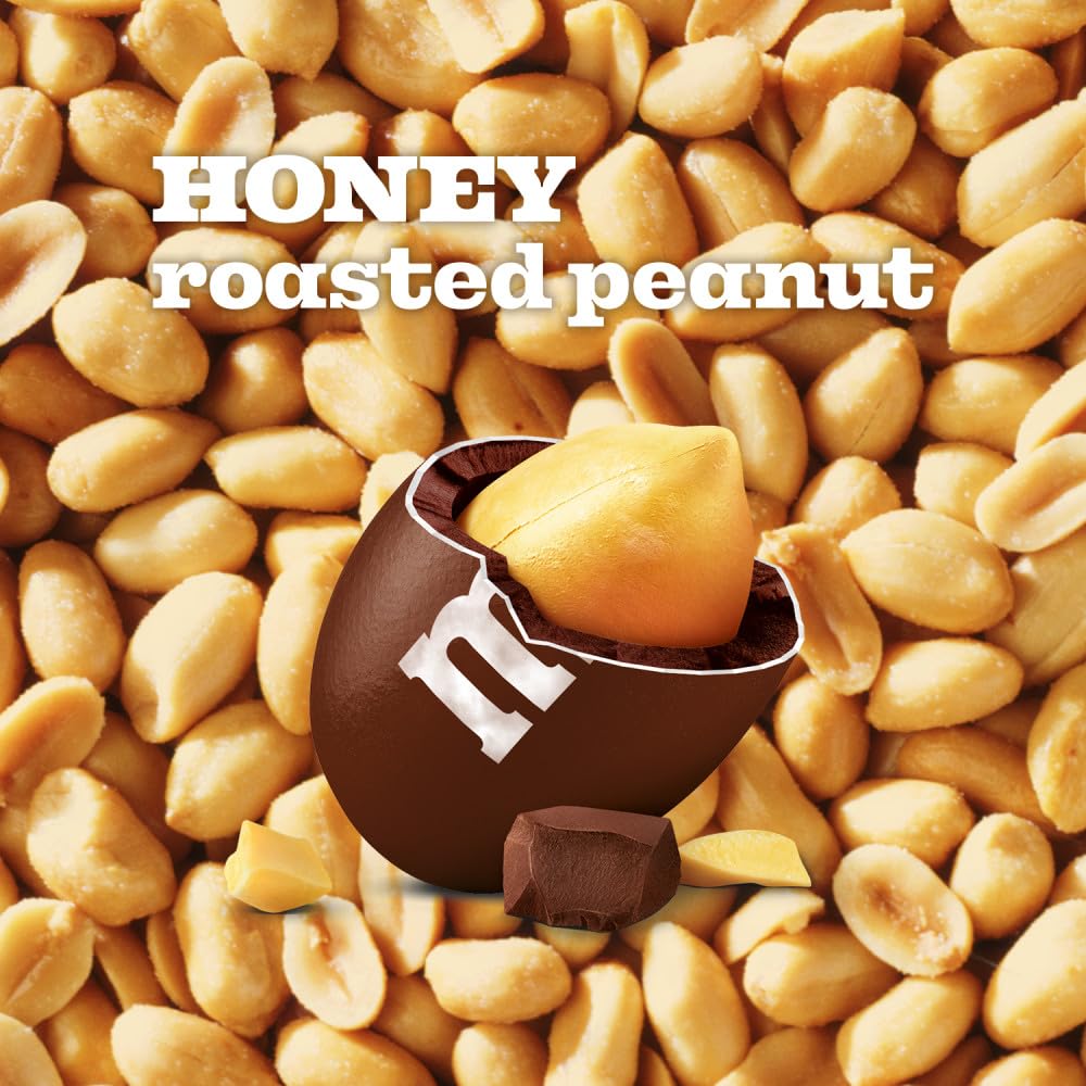 Candy dish filled with M&M's Honey Roasted Peanut colors and easy sharing.