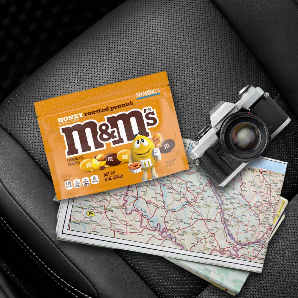 M&M's Honey Roasted Peanut resealable bag preserves freshness for sharing.
