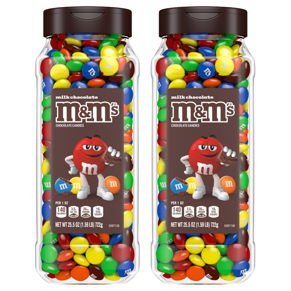 M&M's Milk Chocolate bulk candy jar front view for party bowls and sharing
