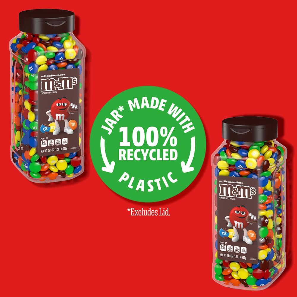 M&M's Milk Chocolate bulk candy jar side view showing easy access