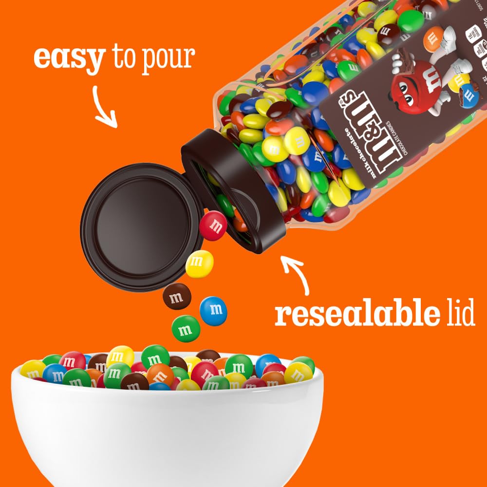 M&M's recyclable jar packaging image—eco-friendly bulk option for gatherings