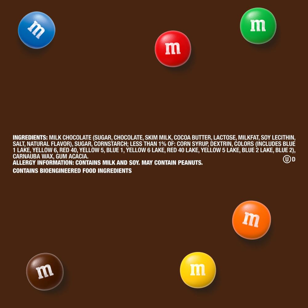 Resealable bag from M&M's keeps freshness between servings.
