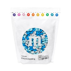 M&M'S World It's A Boy 2lb bag front with white and blue candies for baby showers.