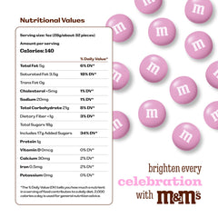 M&M’S WORLD pink milk chocolate candy displayed in a party favor bag