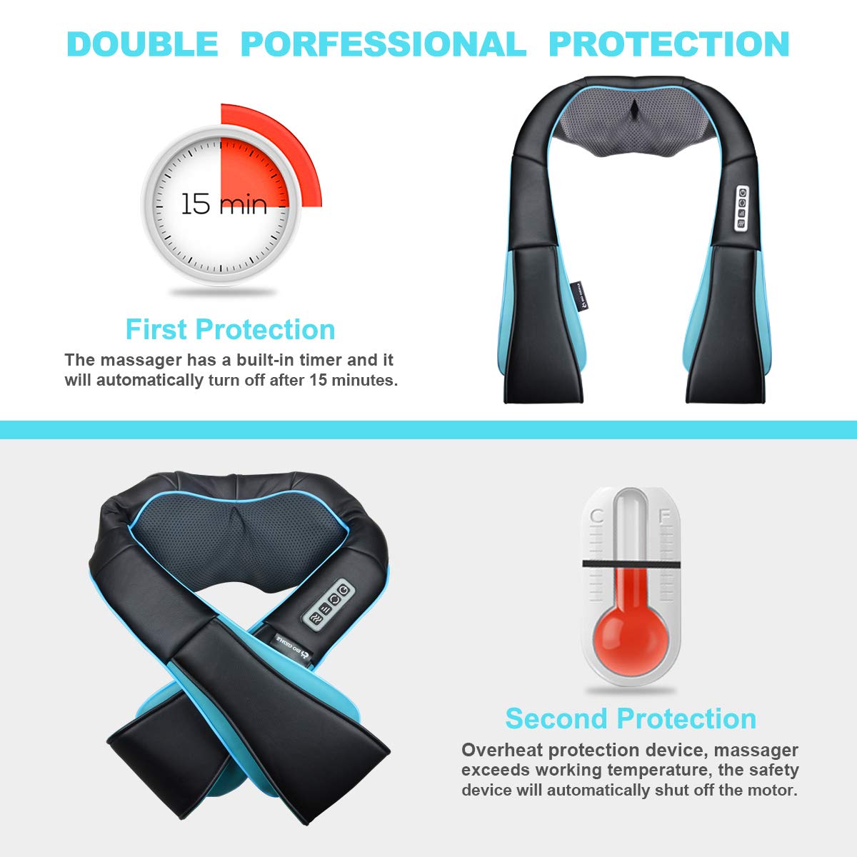 Mo Cuishle Shiatsu neck massager shows eight kneading nodes for targeted relief.