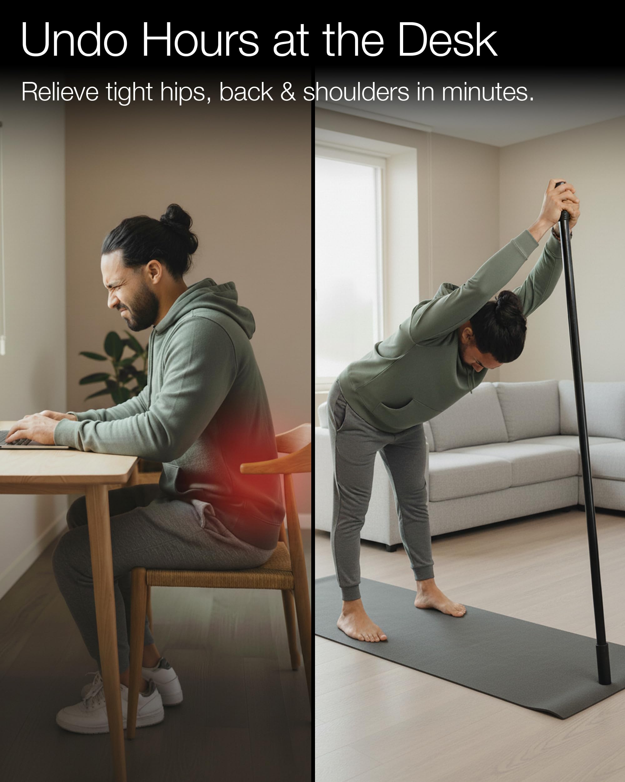 Mobility Mentor bamboo exercise stick aids daily mobility and strength during routines.
