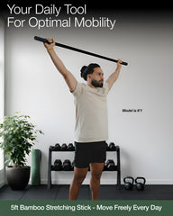 Mobility Mentor stretch stick with non-slip grips supports controlled dynamic stretches.
