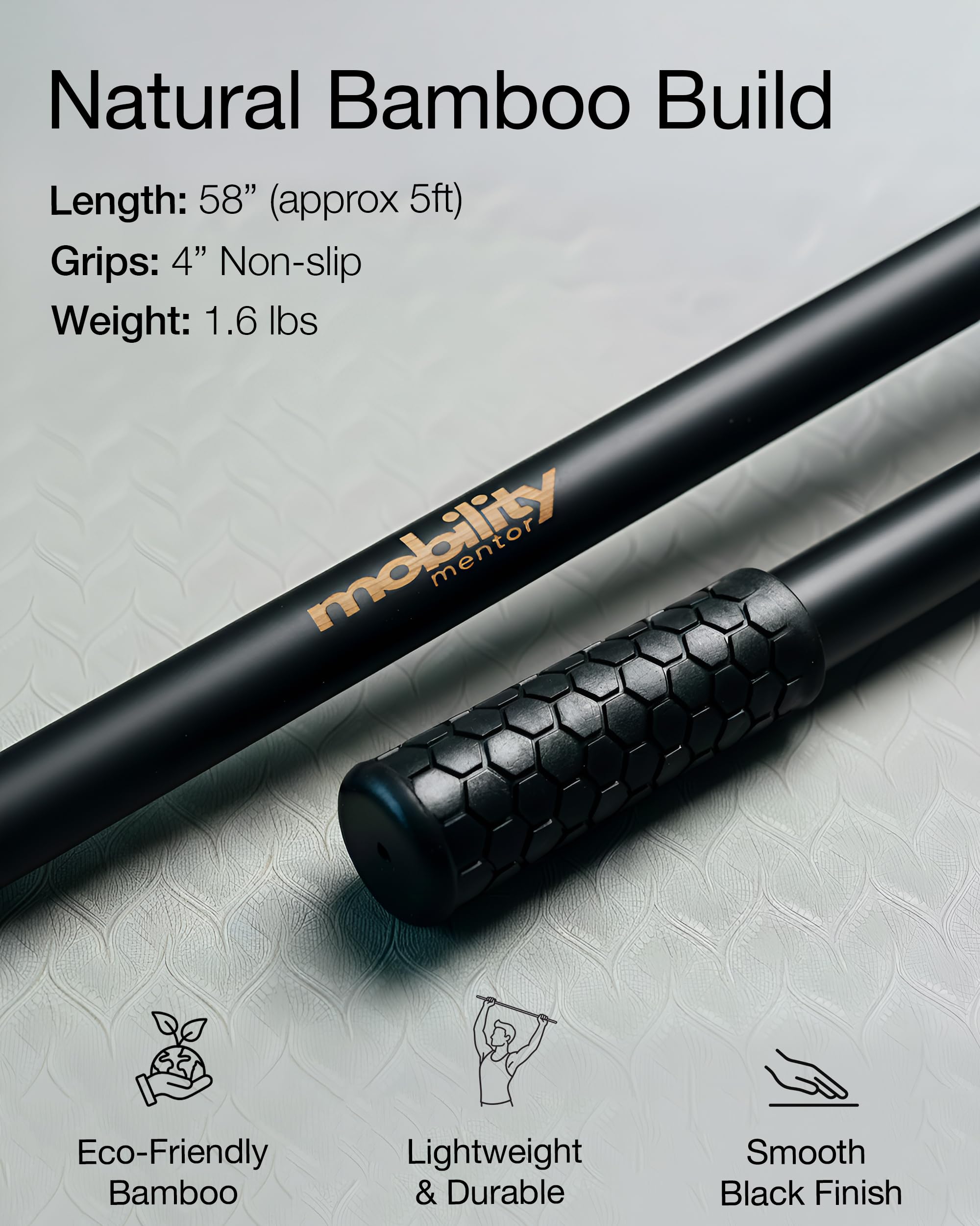 Mobility Mentor workout stick enables full-body stretching and functional training at home.