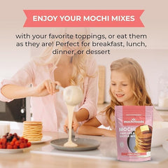Mochi Foods Hawaii Original Mochi Pancake Mix on a kitchen griddle evokes warm aloha-inspired mornings.
