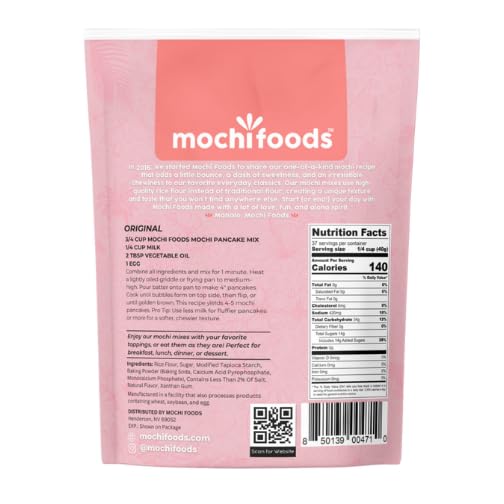Mochi Foods Hawaii Original Mochi Pancake Mix stacked pancakes show off chewy texture and family-friendly breakfasts.