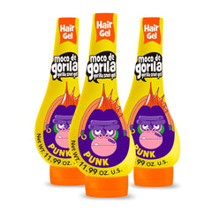 Moco de Gorila Punk hair gel in a yellow bottle for bold, long-lasting hold.