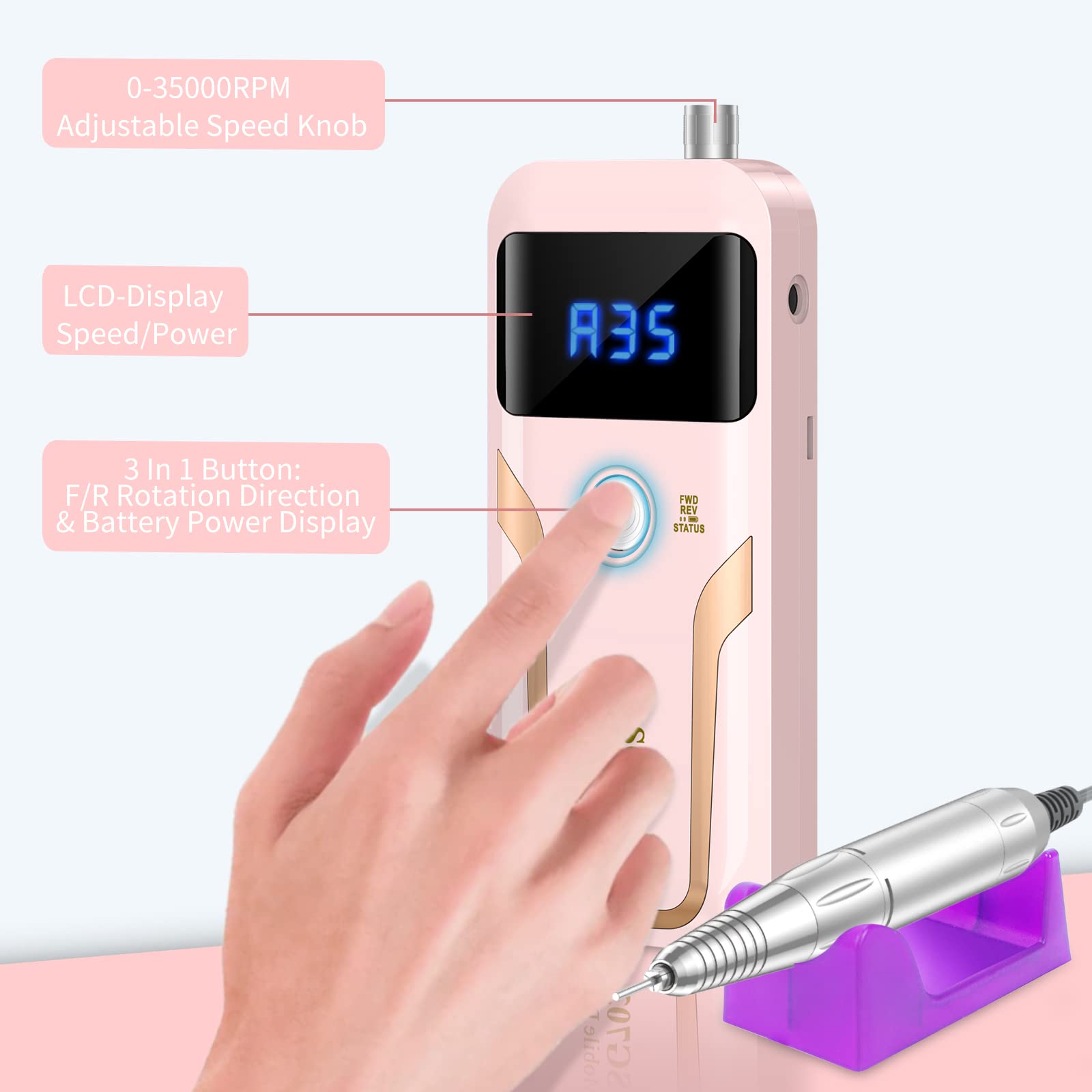 MOCOWIND cordless nail drill kit for on-the-go manicures.