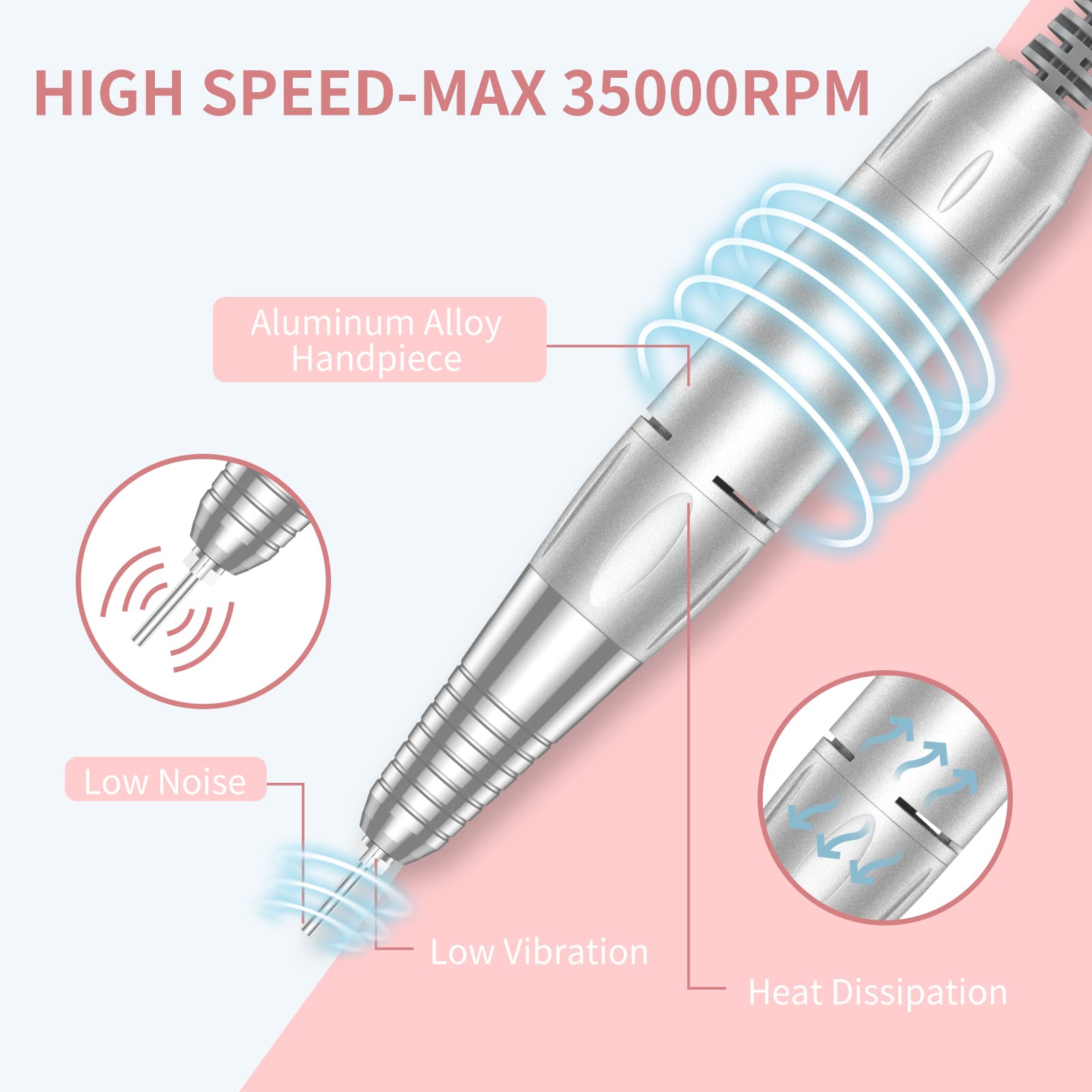 MOCOWIND nail drill with LCD display and one-touch controls.