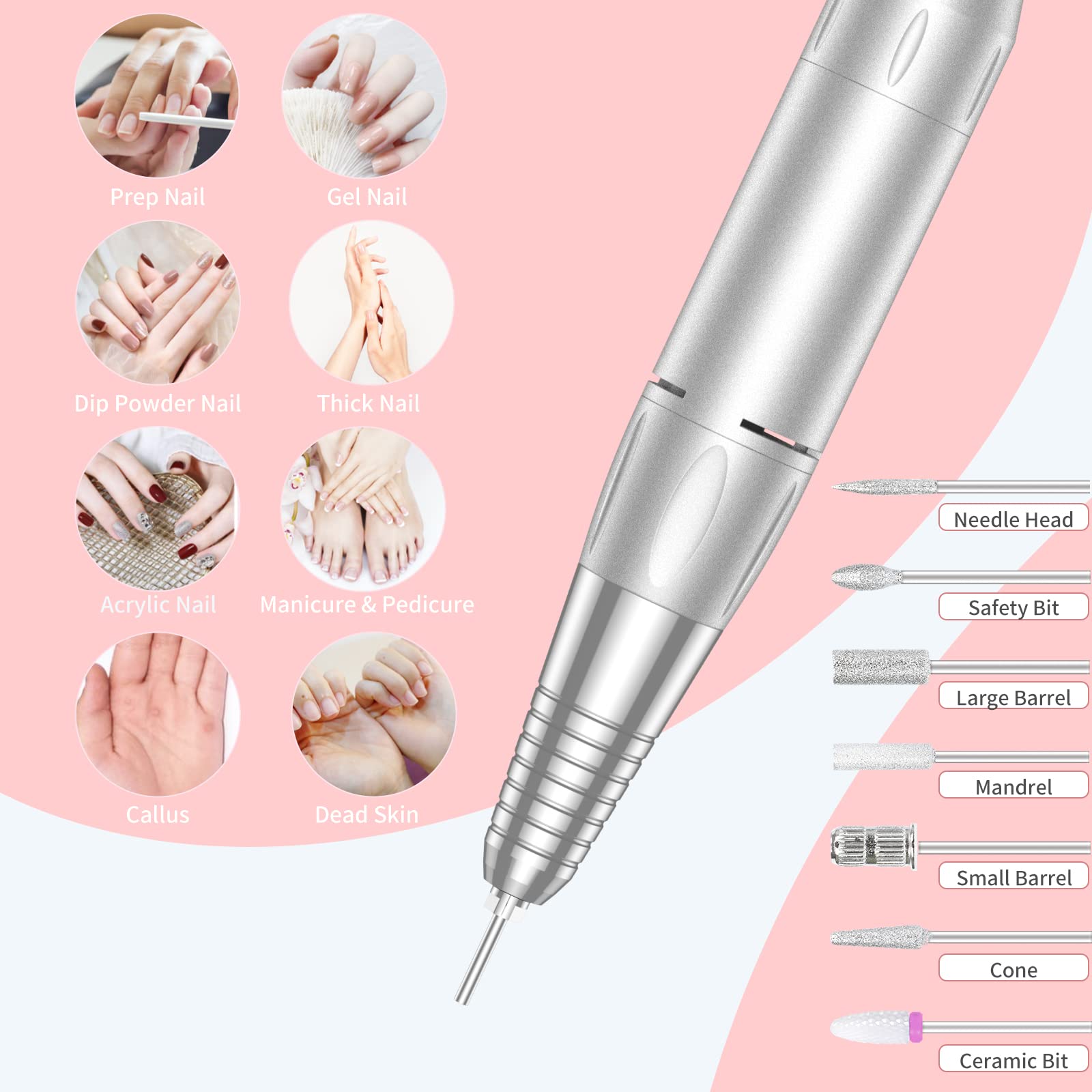 MOCOWIND rechargeable nail file with 3600mAh battery for cordless use.