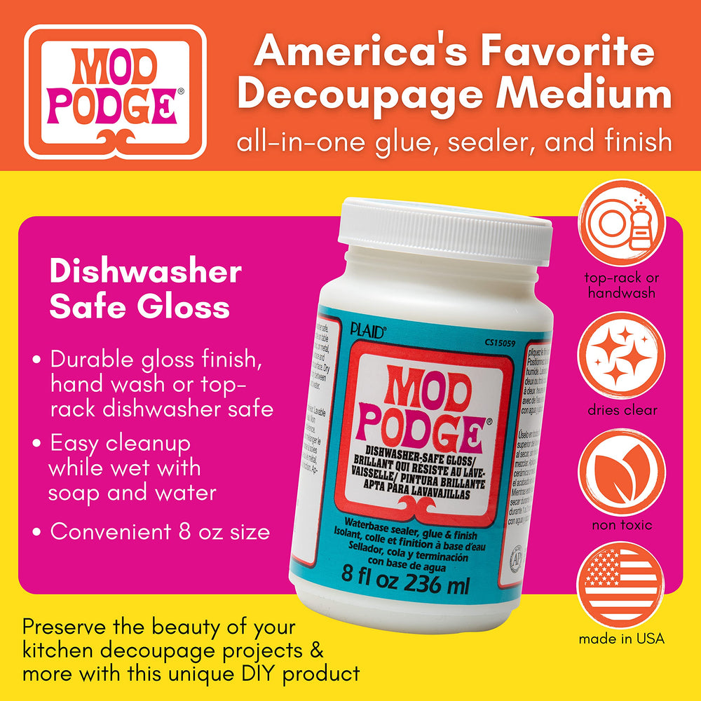 Mod Podge Dishwasher Safe bottle cap detail highlights secure seal for durable finishes.
