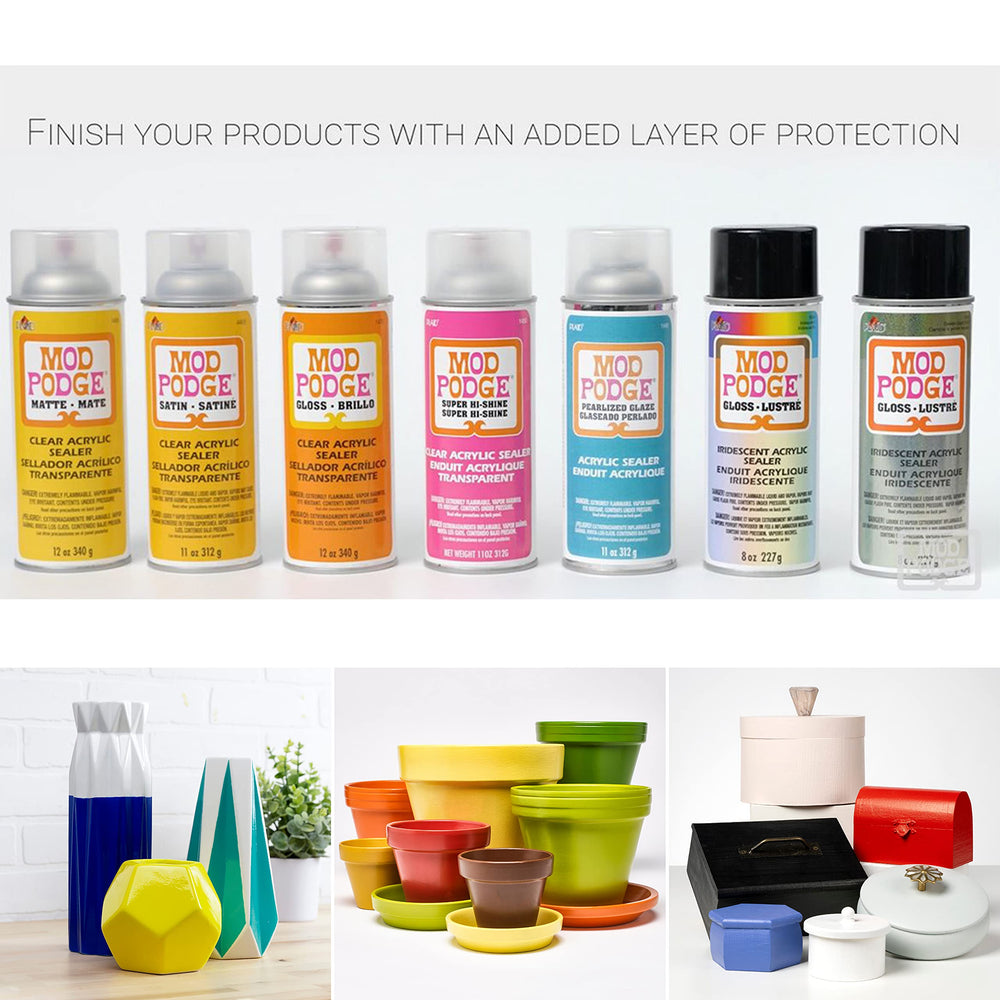 Mod Podge Gloss Clear Acrylic Sealer on canvas forms a fast-drying, non-run shield.