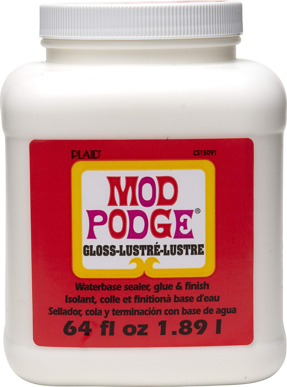 Mod Podge Gloss Sealer 64oz bottle offers a durable clear finish for crafts.