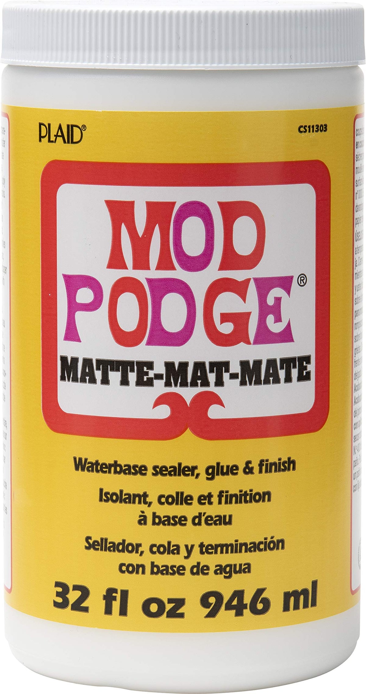 Mod Podge Matte bottle close-up showing quick-dry formula for decoupage on wood