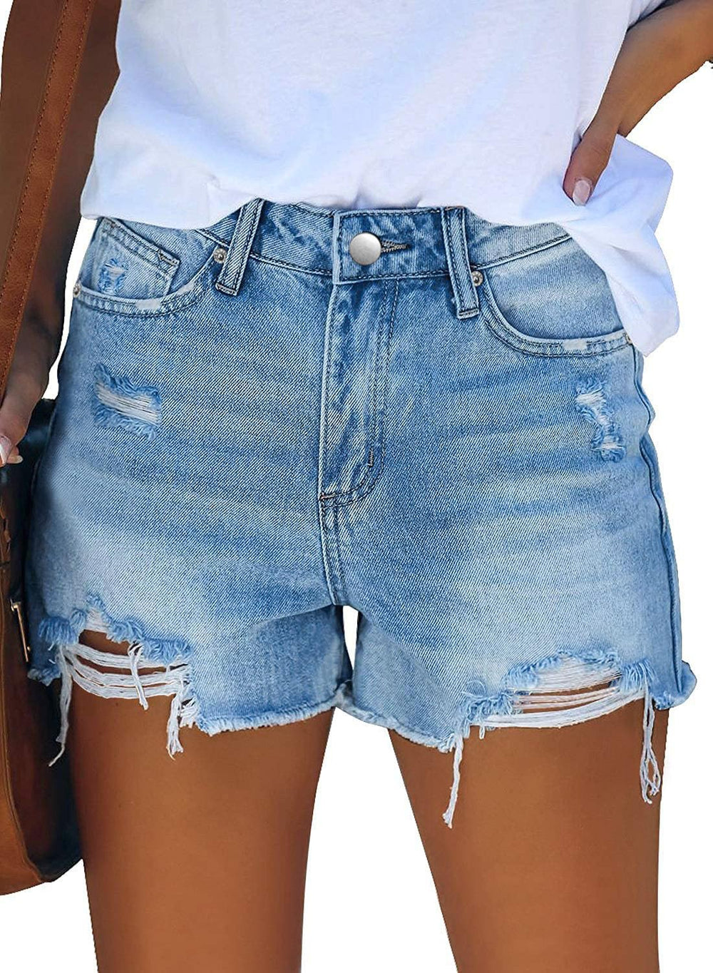 MODARANI ripped denim shorts with stretch for easy movement