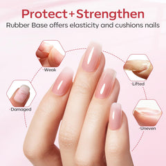 Modelones six-color rubber base gel set swatches for nude, pink, and brown shades