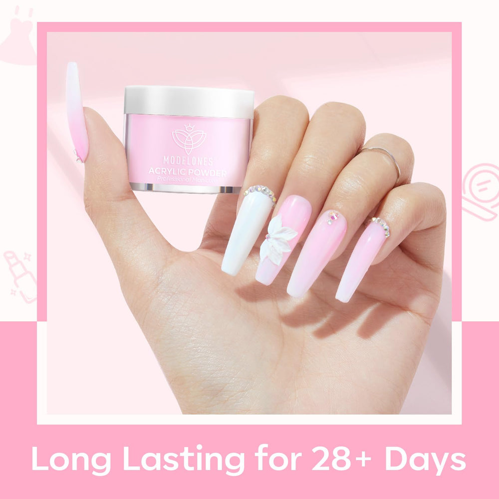 Modelones white nude powder shade for clean, natural nails.