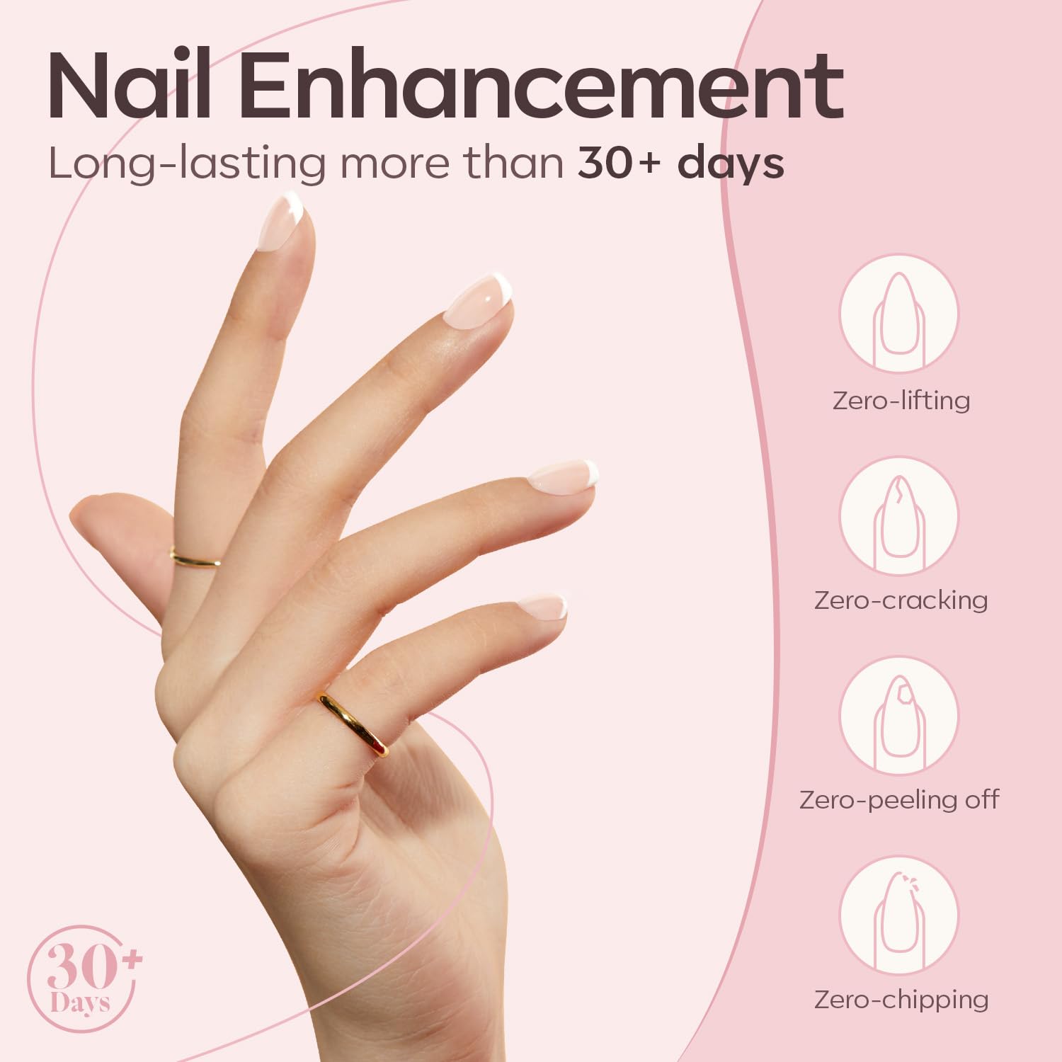 Apex-building action creates thicker, stronger nail tips with gel.