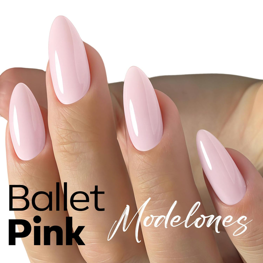 Modelones baby pink gel polish swatch with smooth, even coverage.
