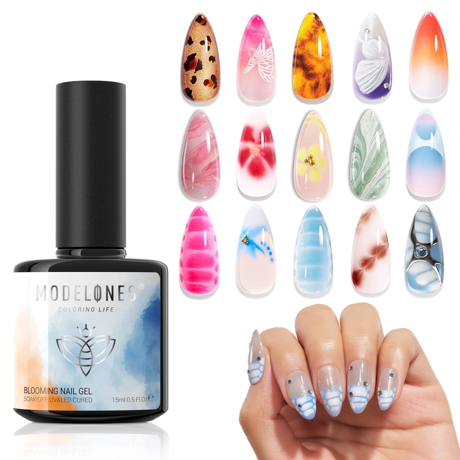 Brand Modelones Blooming Gel bottle showing clear blooming gel for blooming effects