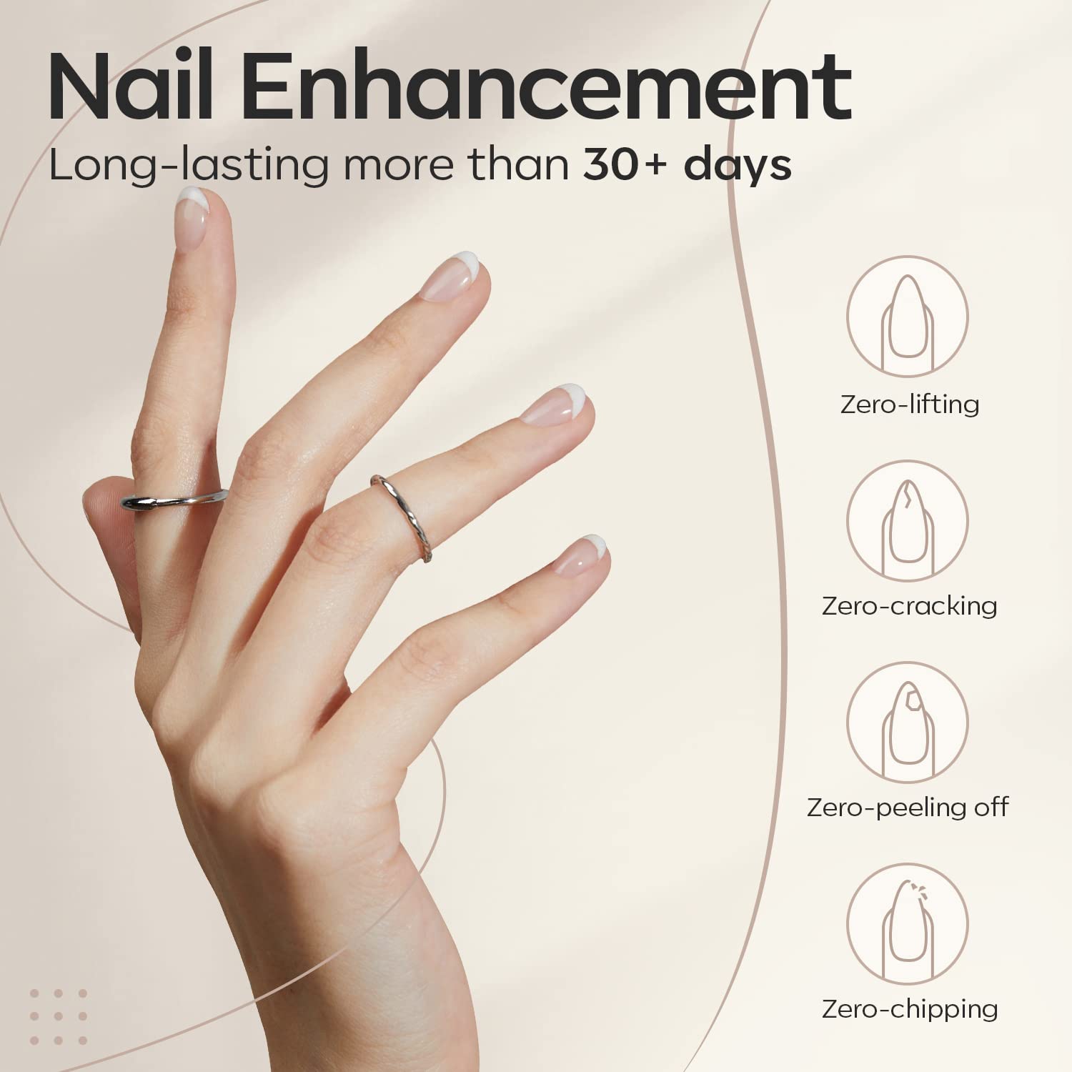 Modelones Builder Nail Gel clear layer post-cure provides a sleek, glass-like finish