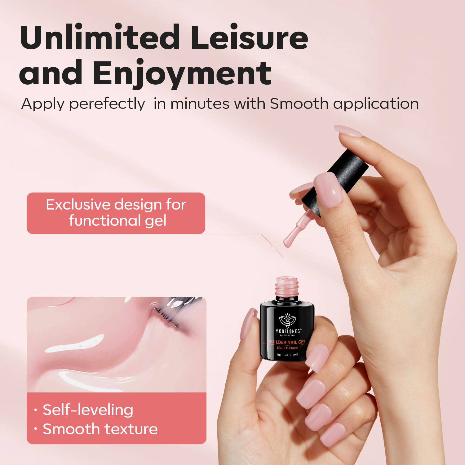 Modelones Builder Nail Gel extending nails demonstration showing natural-looking apex.